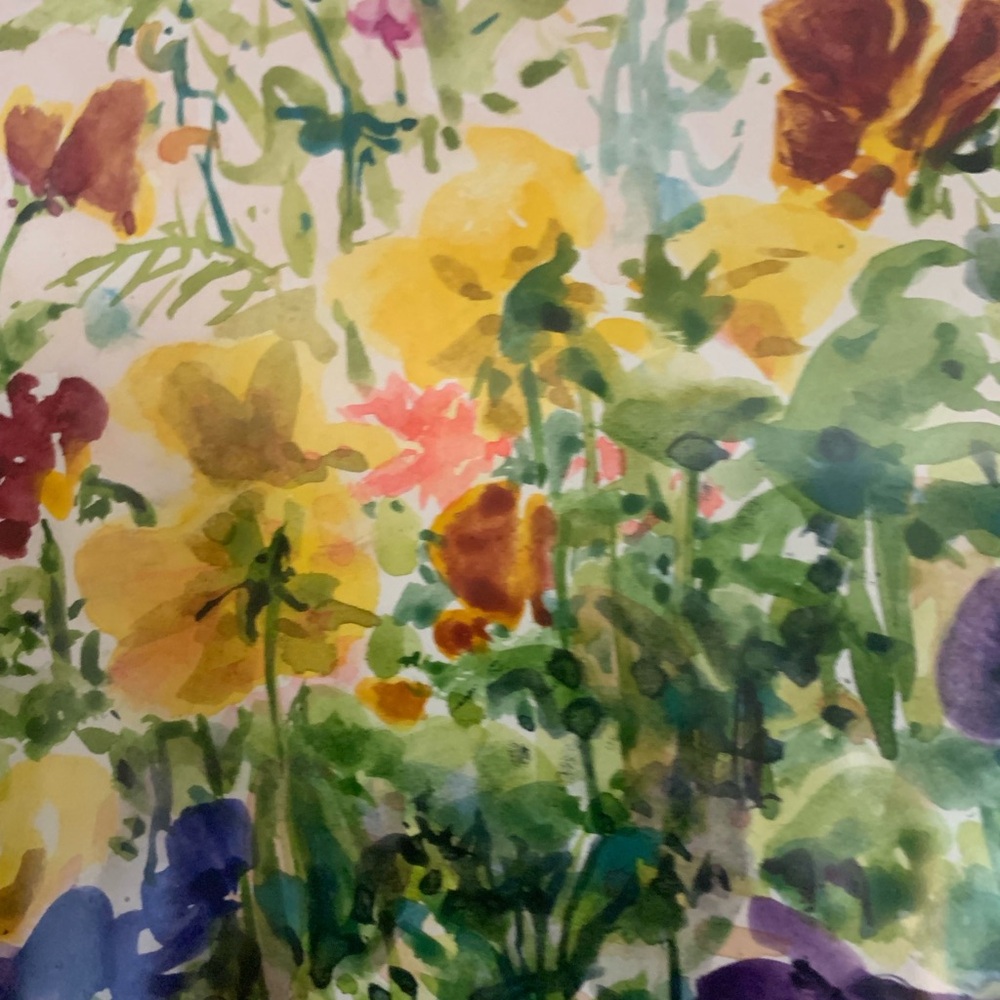 Vibrant Floral Watercolor Matted in Gold Frame and Signed By Artist 14” x 21” - Picture 7 of 10